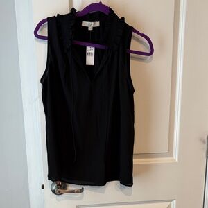 LOFT Black Ruffle Neck Sleeveless Camisole